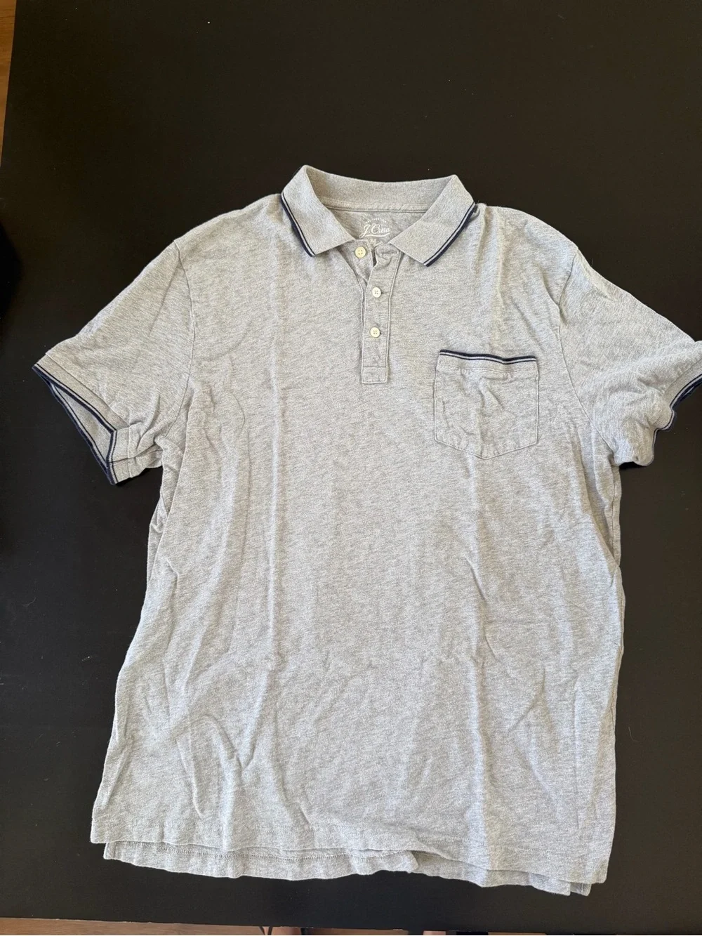 J. Crew Light Gray Polo with Navy Stripe Trim